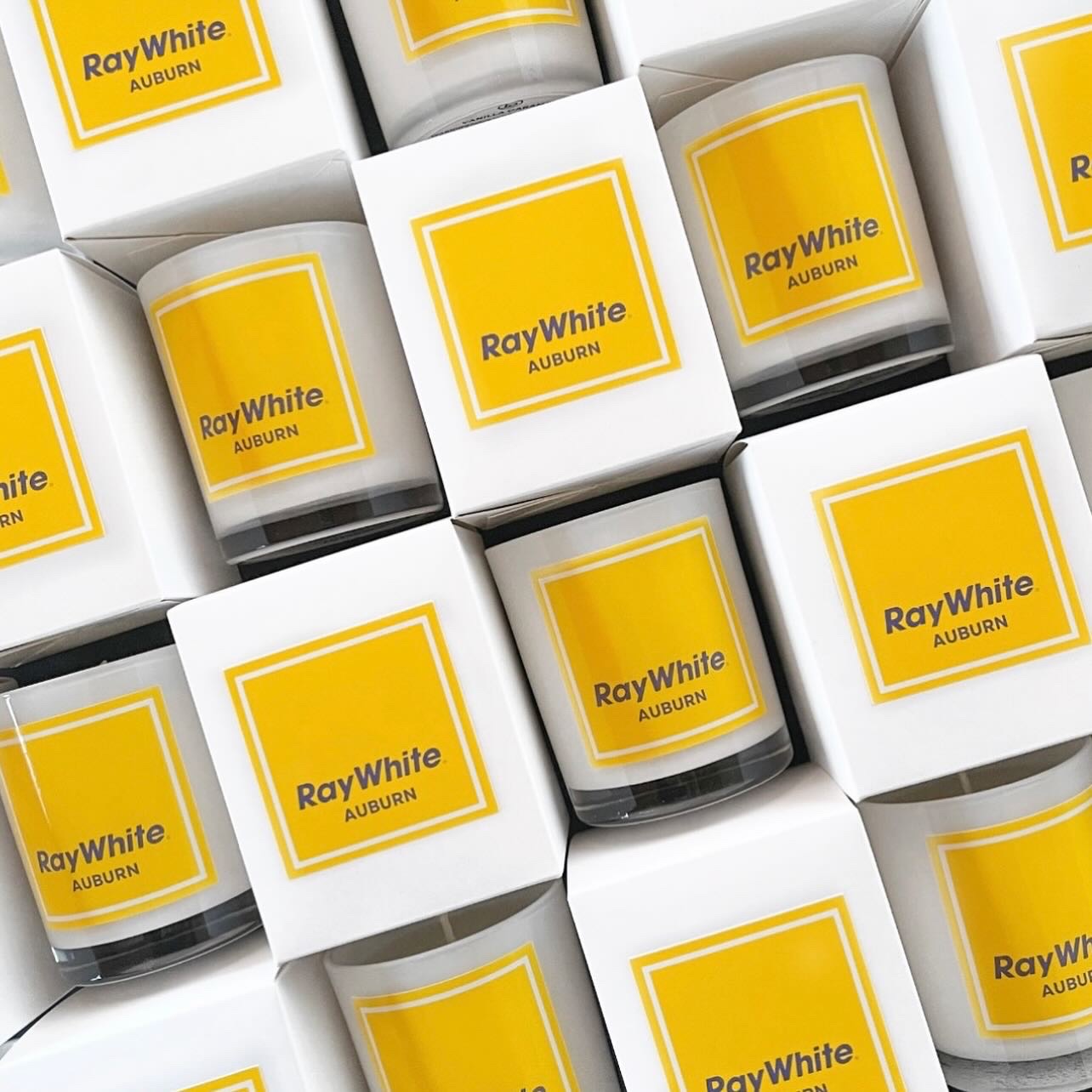 Ray White Auburn Branded Candles. Settlement Gift Ideas. Lovr Designs Melbourne Candles. Corporate Branding. Corporate Branded Gifts.