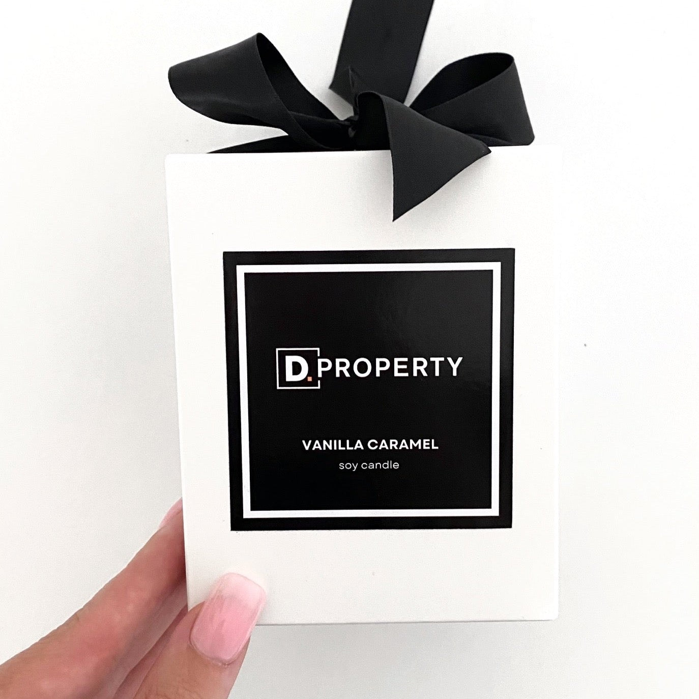 D Property Malvern Custom Branded Candles Made By Lovr Designs In Melbourne. Business Branded Candles Used As Client Gifts, Settlement Gifts, Real Estate Candles, Open Home Props, New Home Gifts.