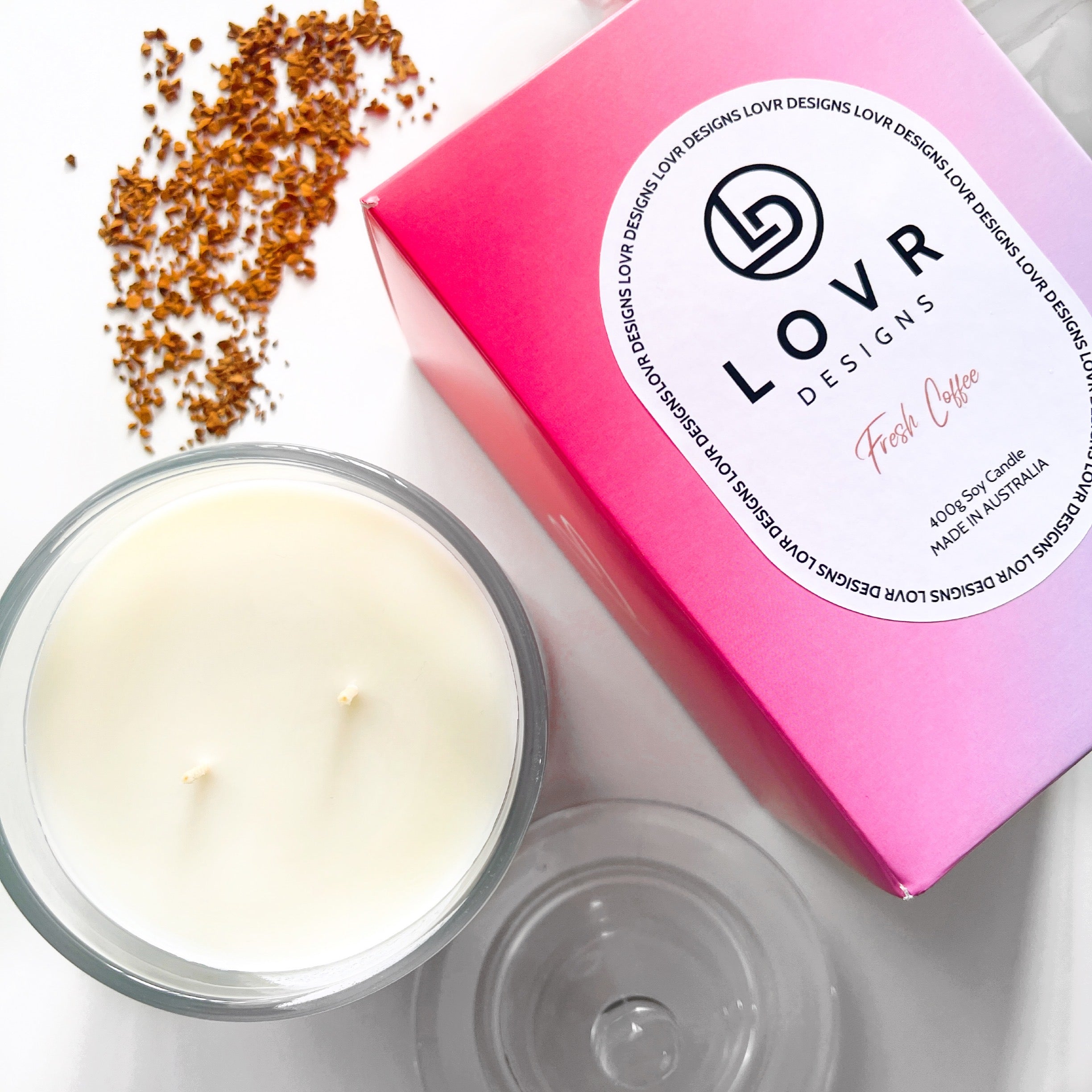 Fresh Coffee Scented Soy Wax Candle. Lovr Designs. Melbourne Candles. Hand Poured in Melbourne. A Fragrance Of Fresh Coffee Beans To Bring You Back To Your Favourite Melbourne Coffee Shop. Extra Large Candle. Huge Scented Candle. Coffee In Melbourne. Melbourne Cafe. Melbourne Coffee Beans.